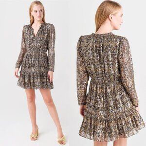 BA&SH Glen Metallic Tiered Animal Print Ruffled Mini Dress \\ XS